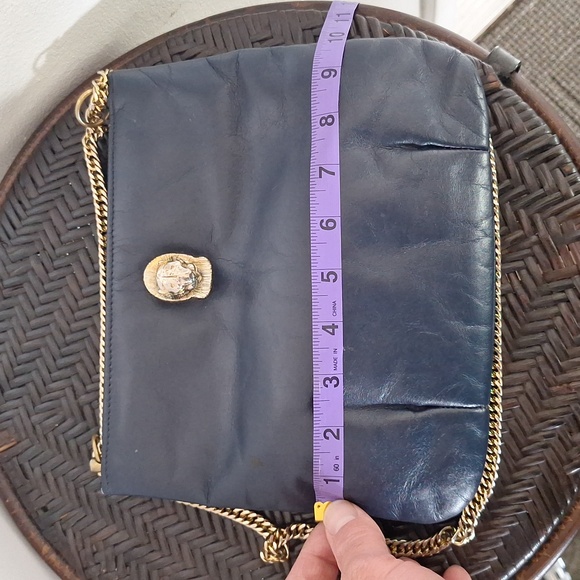 Vtg Ruth E.Saltz navy & gold Crossbody Leather Bag - Picture 10 of 11